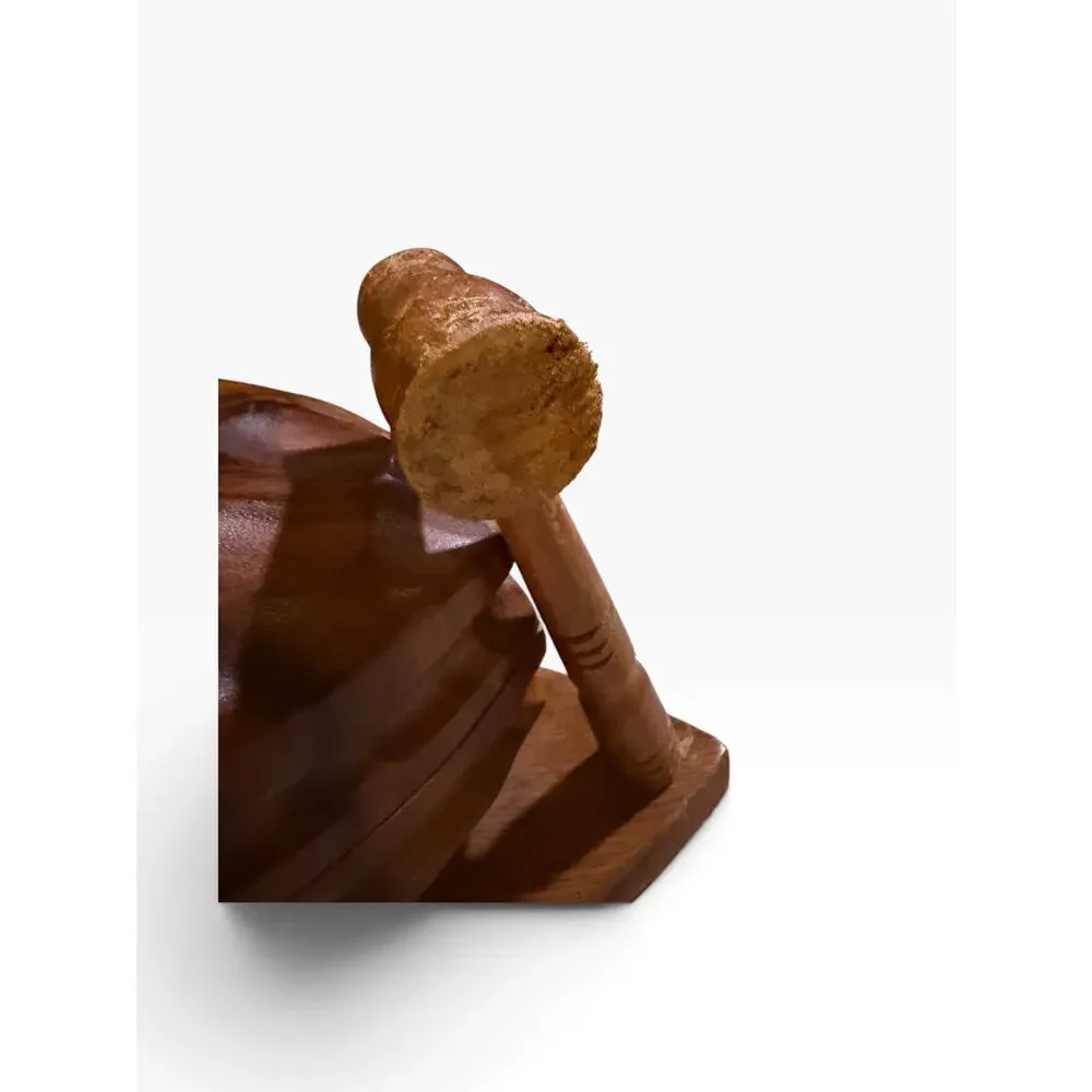 MCM Vintage Hand Carved Monkey Pod Wood Walnut Nut Bowl Set with Mallet
